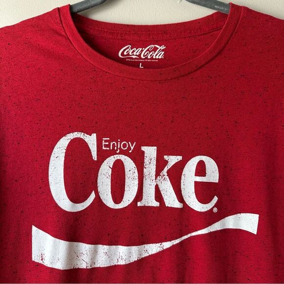 Coca Cola Men's Cotton Poly Speckle Logo Casual Streetwear Red T-Shirt Size L - Picture 2 of 7